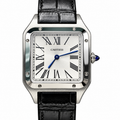Cartier Santos-Dumont Small Stainless Steel White Dial Black Alligator Strap Watch