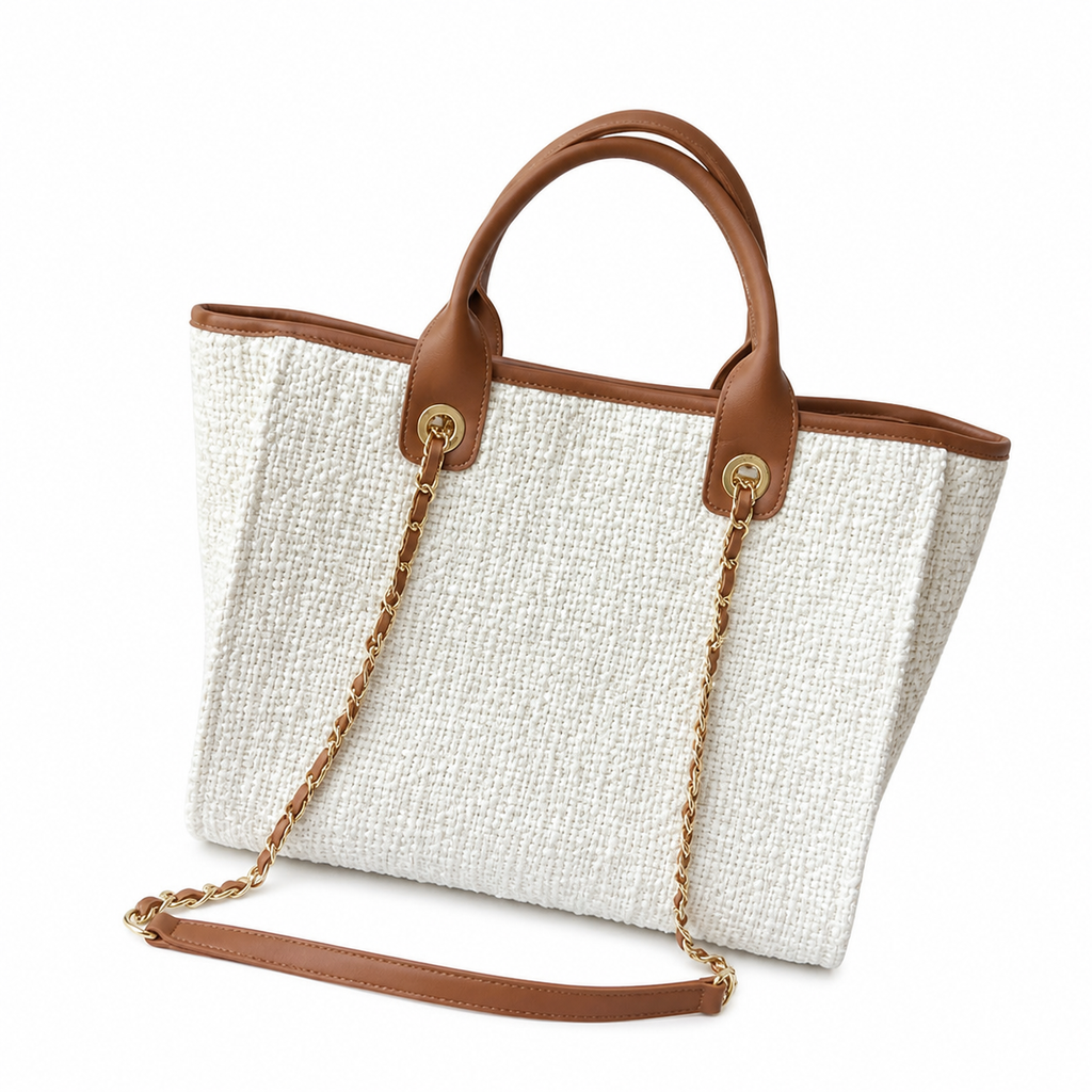 Chanel Deauville Tweed Tote 33cm Ivory Brown