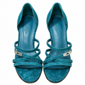 Hermès Teal Cross-Strap Heeled Sandals