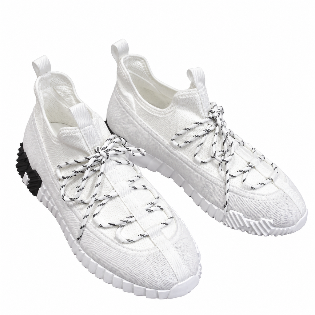 Hermès White Panelled Lace-Up Sneakers