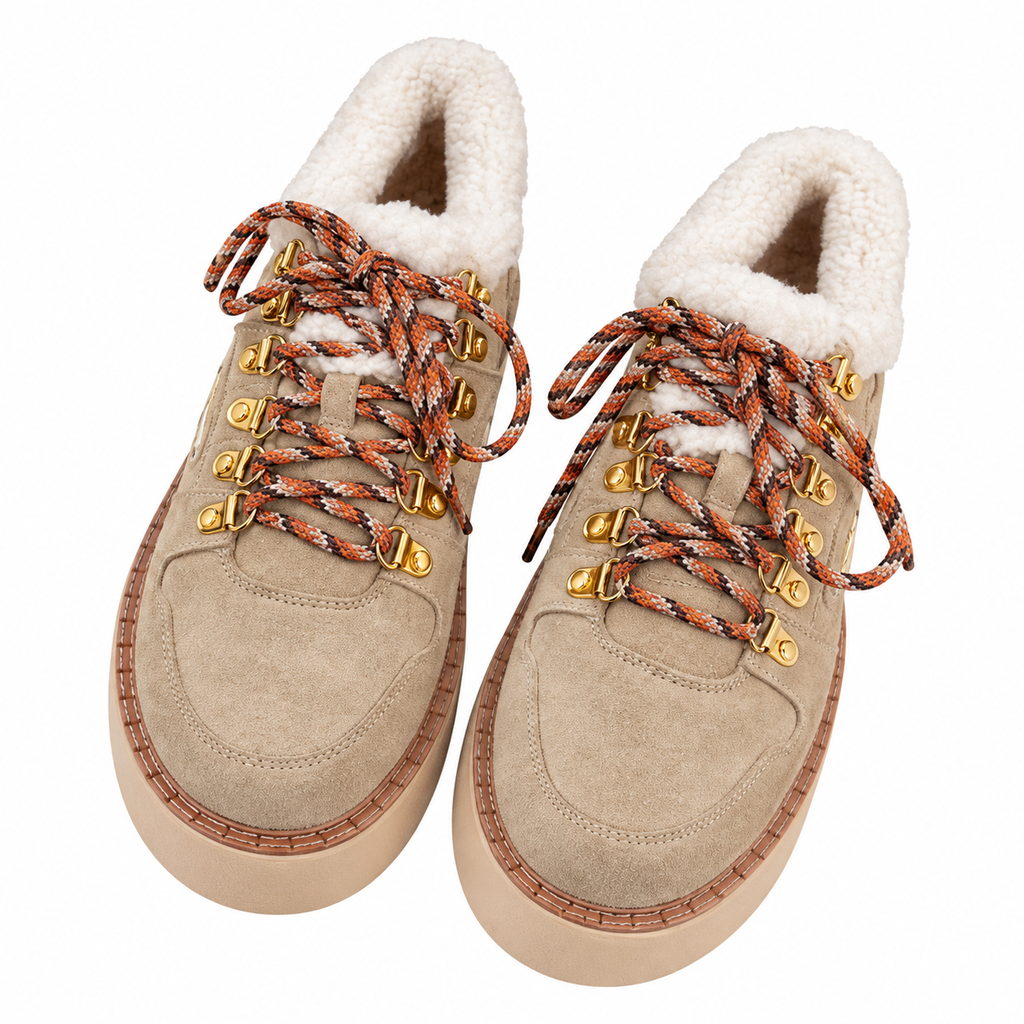 Prada Taupe Plush-Trim Lace-Up Platform Boots