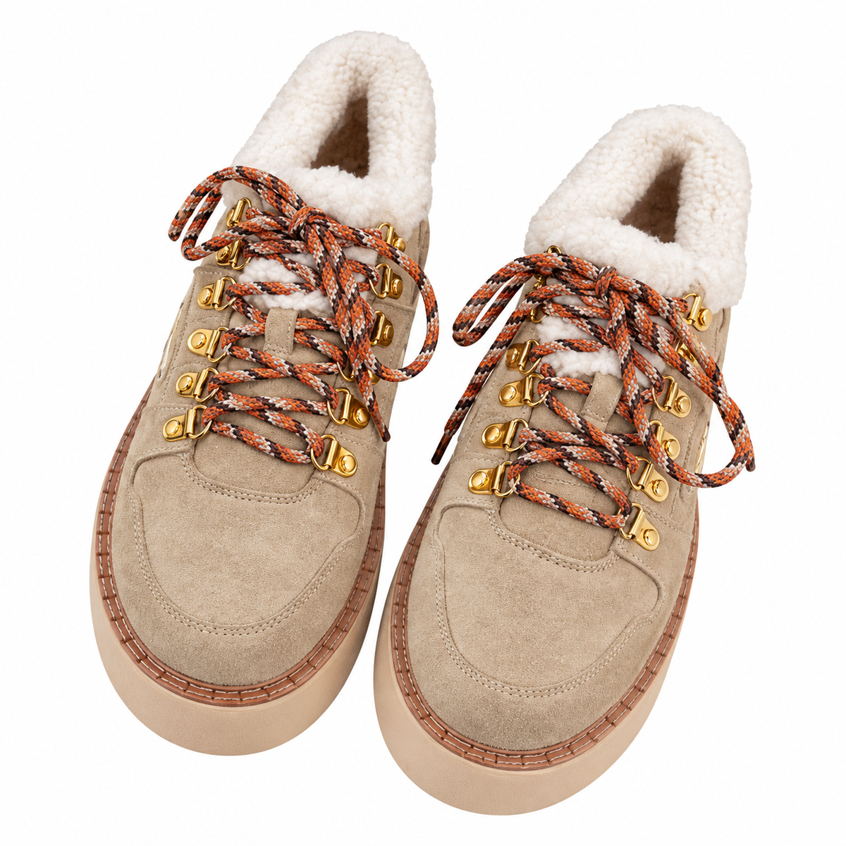 Prada Taupe Plush-Trim Lace-Up Platform Boots