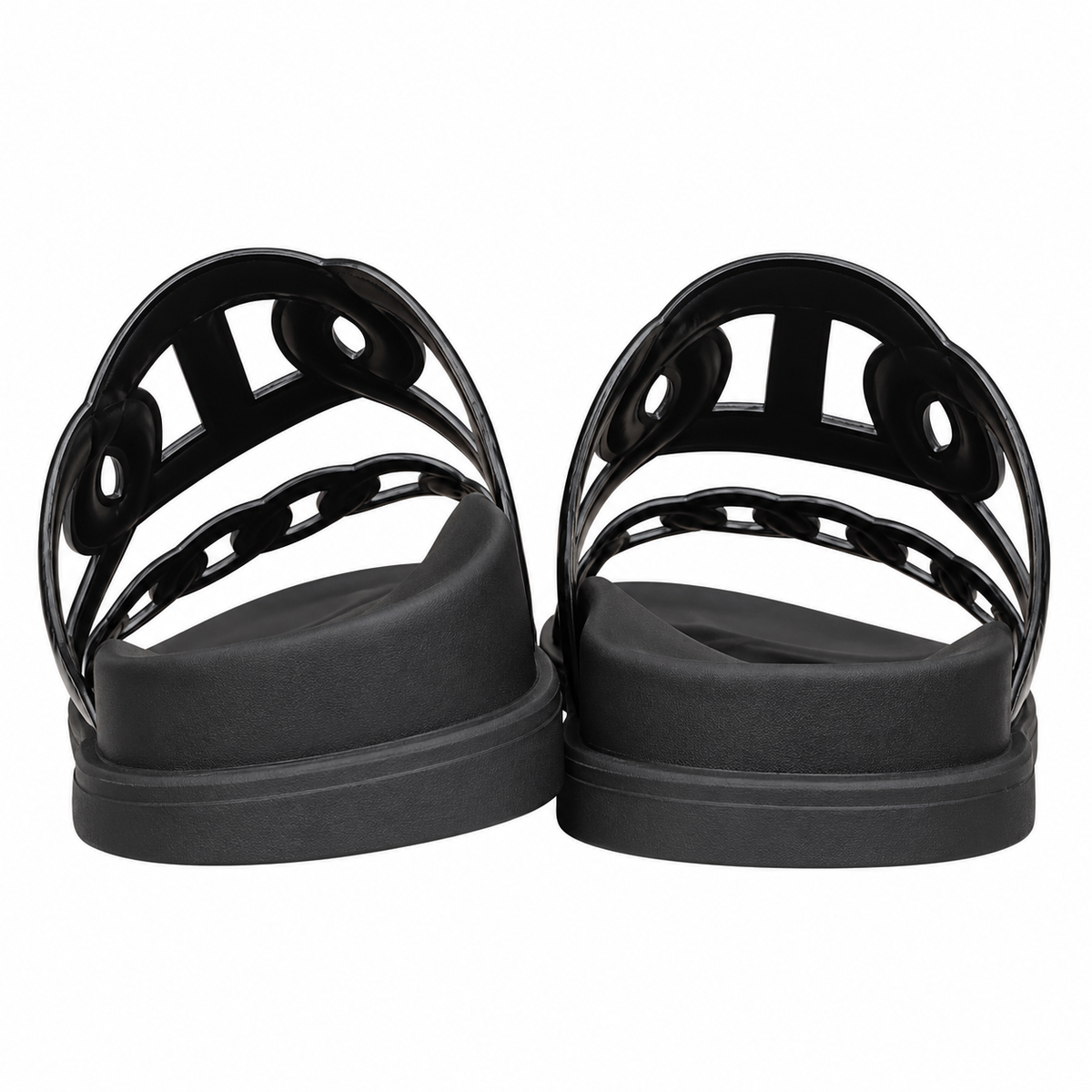 Hermès Black Chain-Link Open Toe Slide Sandals
