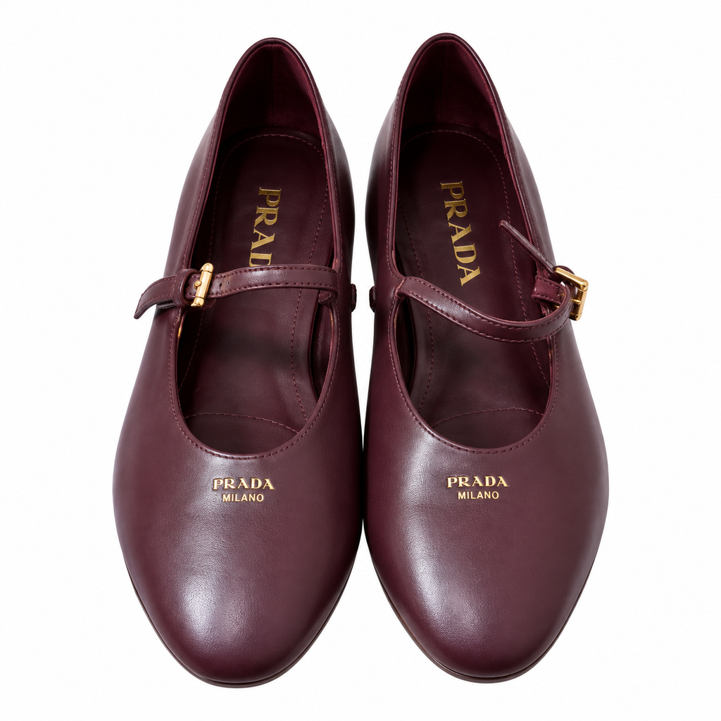 Prada Plum Buckled Mary Jane Ballet Flats