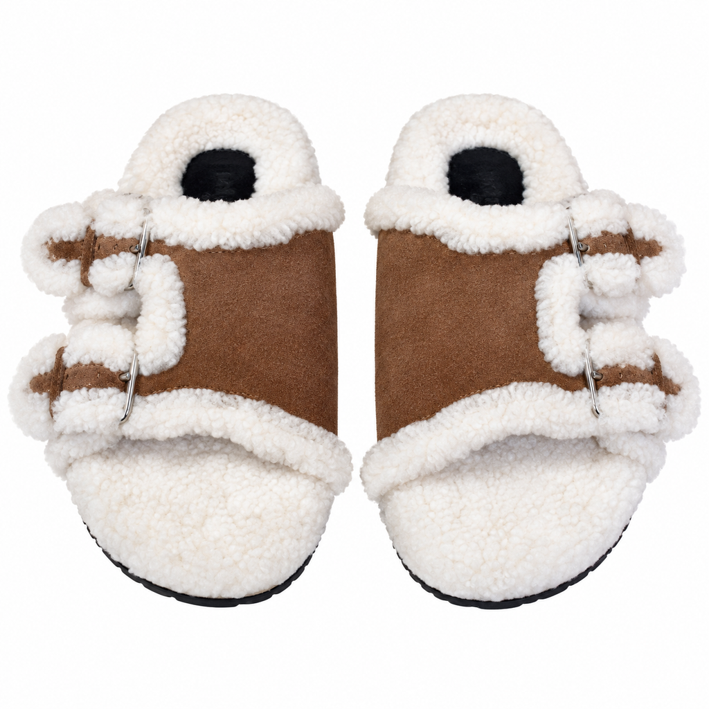 Hermès Tan Double-Buckle Slides with Cream Trim