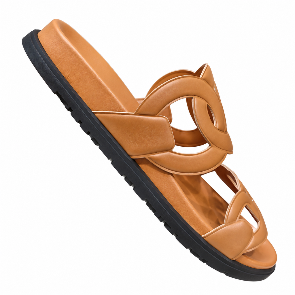 Hermès Warm Brown Chain-Link Two-Strap Slides