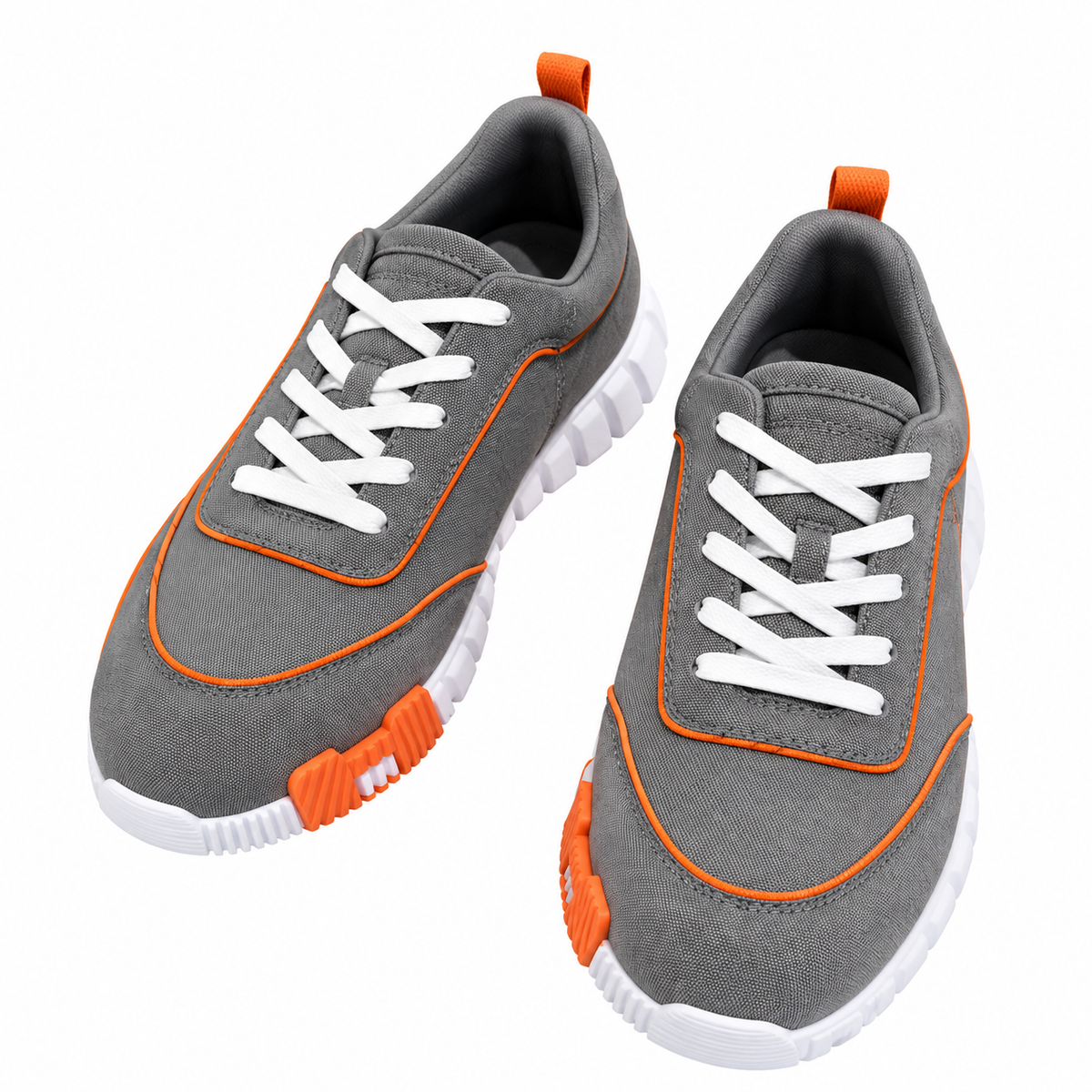 Hermès Grey and Orange Low-Top Sneakers