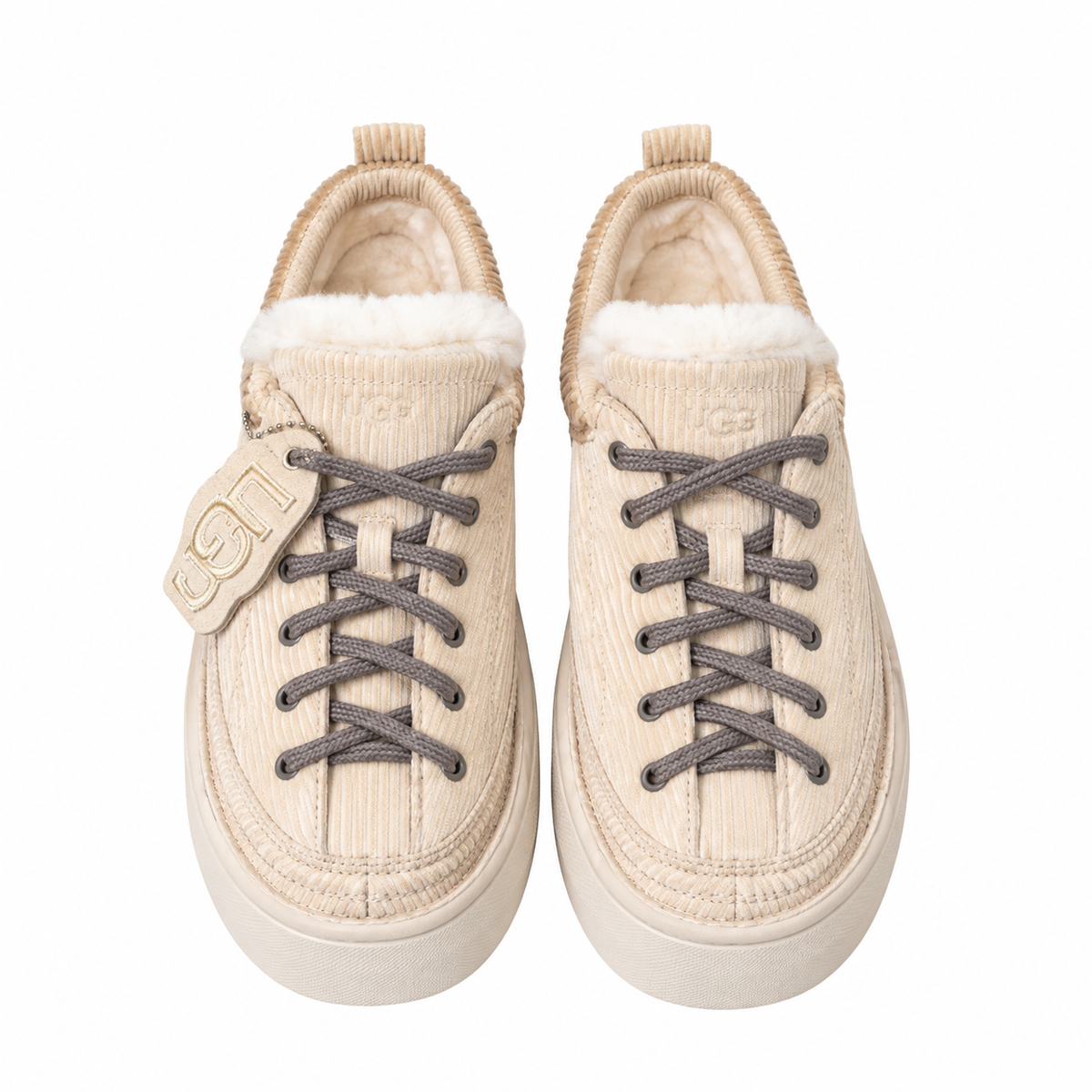 UGG Cream Ribbed Lace-Up Platform Shoes