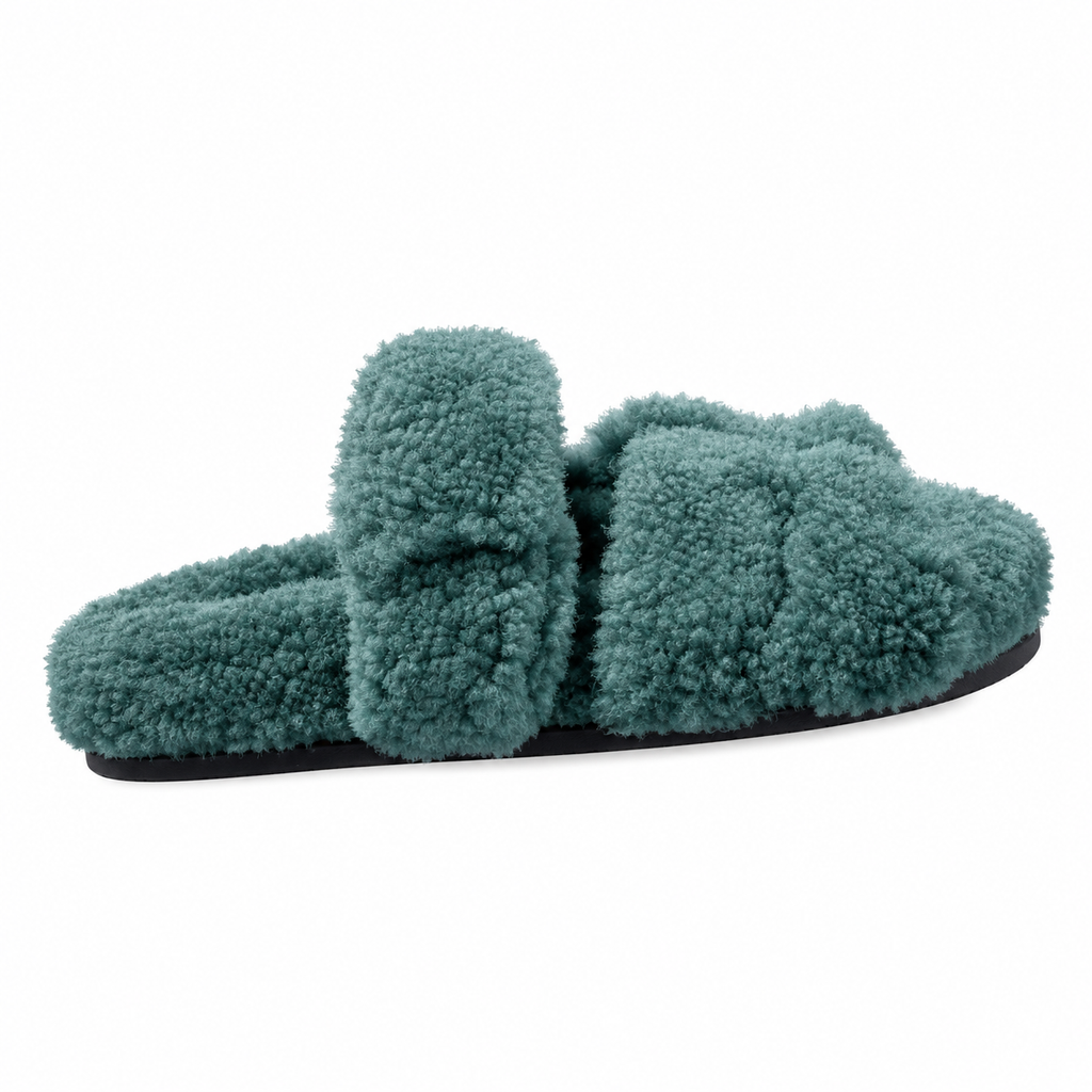 Hermès Teal Green Textured H-Strap Slides