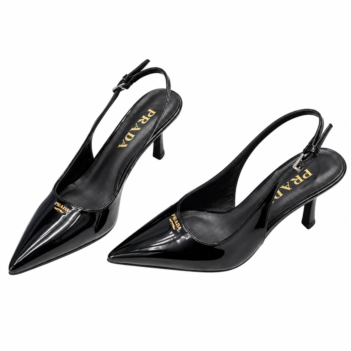 Prada Glossy Black Pointed-Toe Slingback Pumps