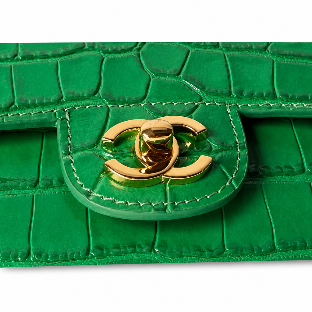 Chanel Mini Flap Croc-Embossed Emerald Top Handle Bag