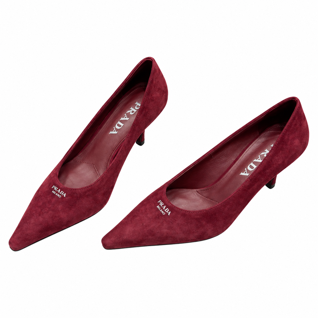 Prada Burgundy Pointed-Toe Closed-Back Pumps
