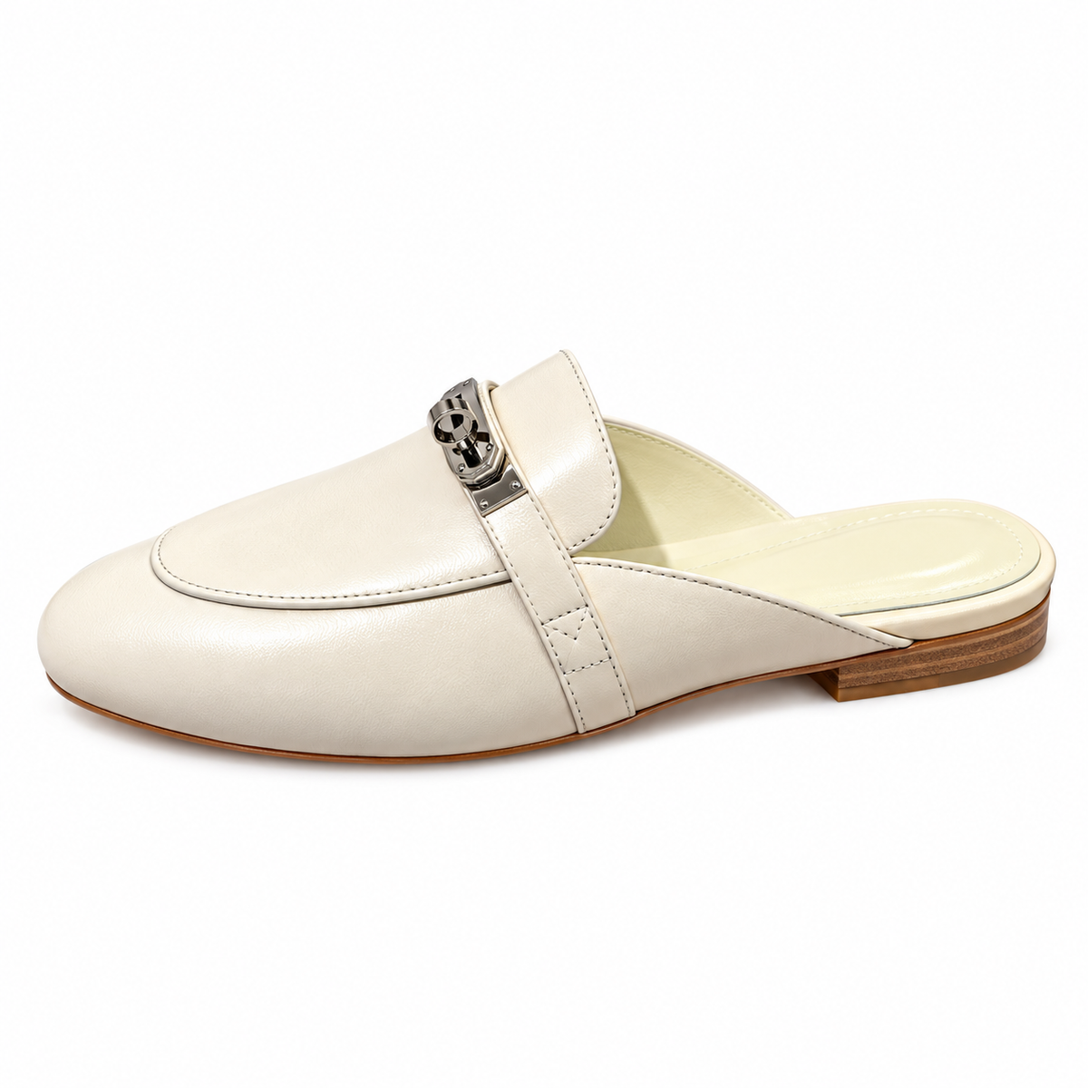 Hermès Ivory Mules with Silver-Tone Hardware