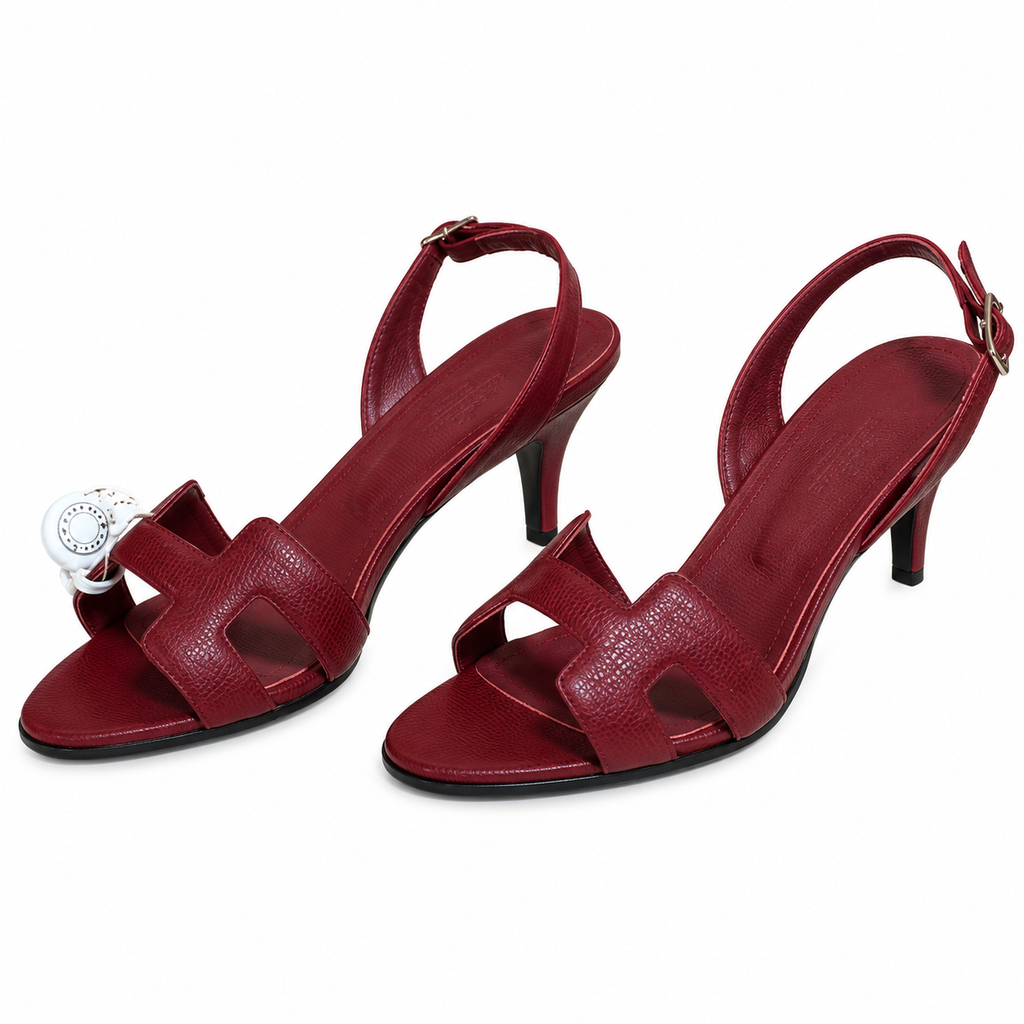 Hermès Burgundy H-Cutout Slingback Sandals