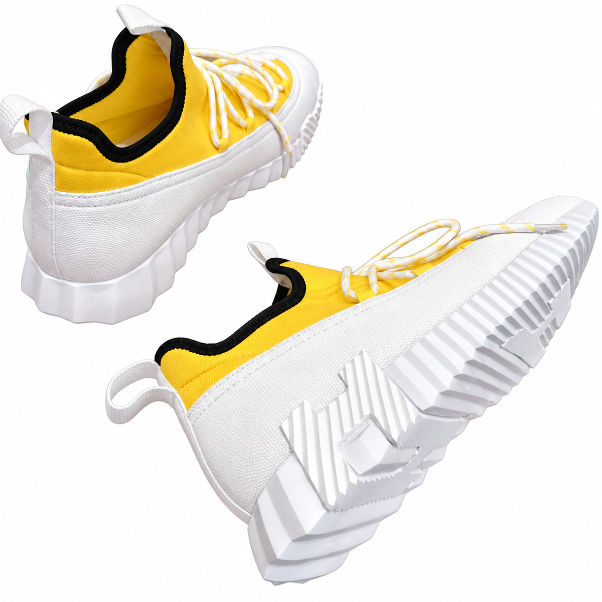 Hermès Yellow and White Lace-Up Sneakers