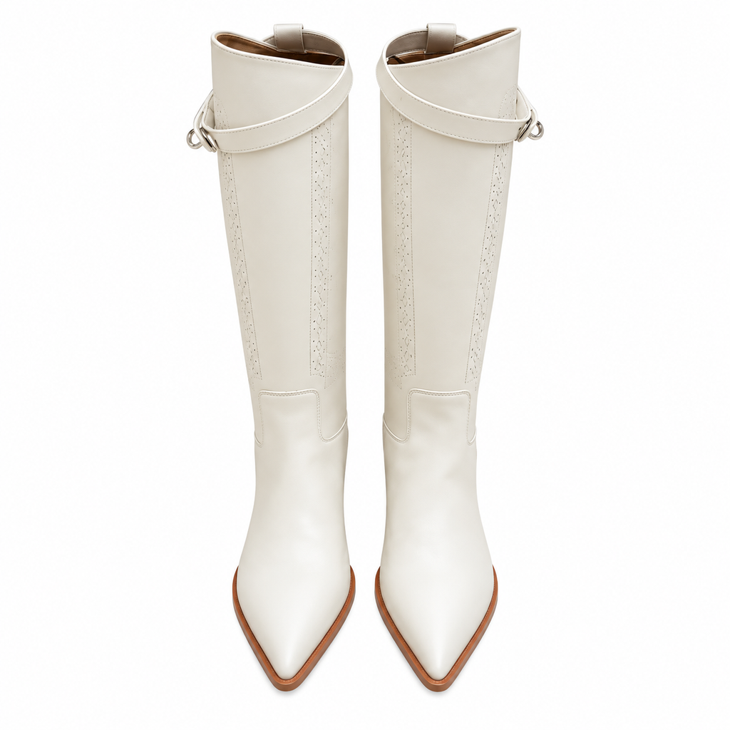 Hermès Ivory Tall Boots with Perforated Detailing