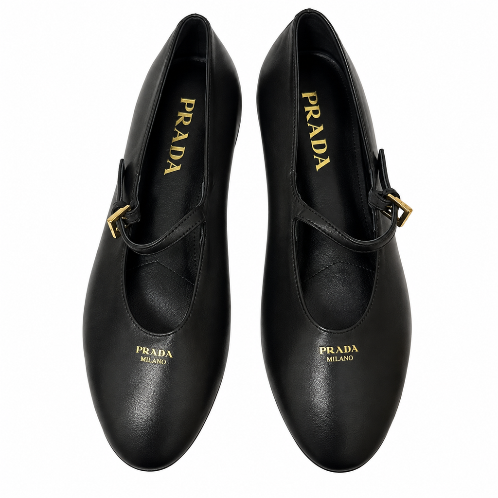 Prada Black Buckled Mary Jane Ballet Flats