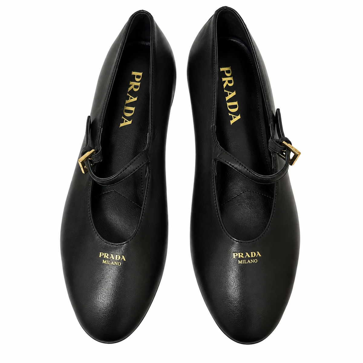 Prada Black Buckled Mary Jane Ballet Flats