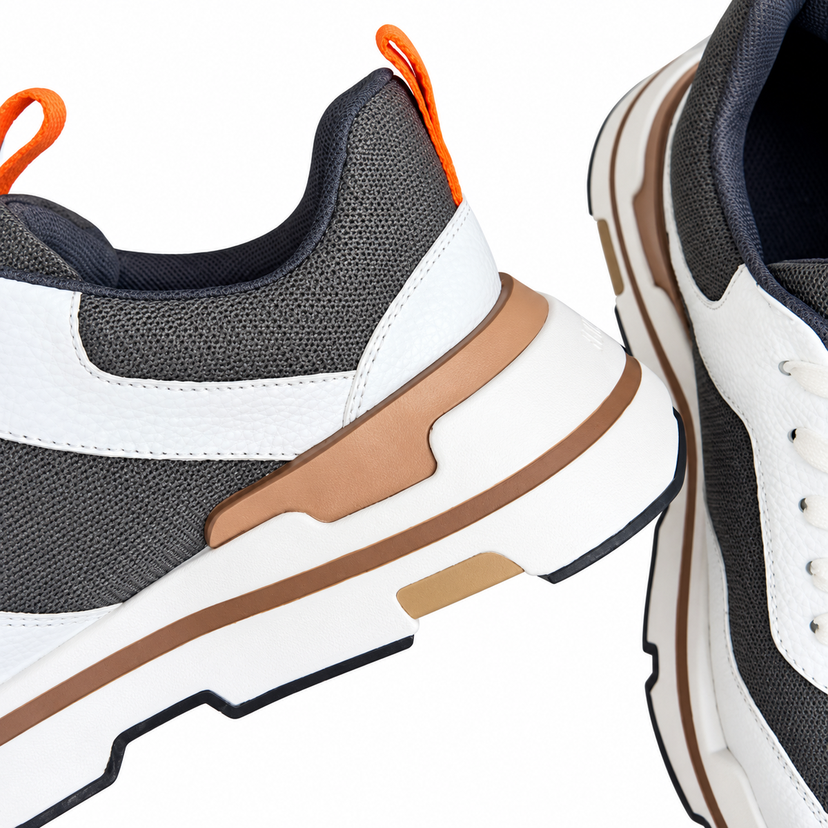 Hermès Gray & White Sneakers with Orange Tabs
