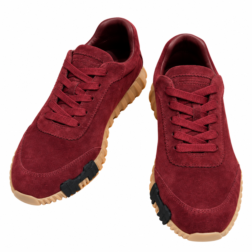 Hermès Burgundy Sneakers with Sculpted Tan Sole