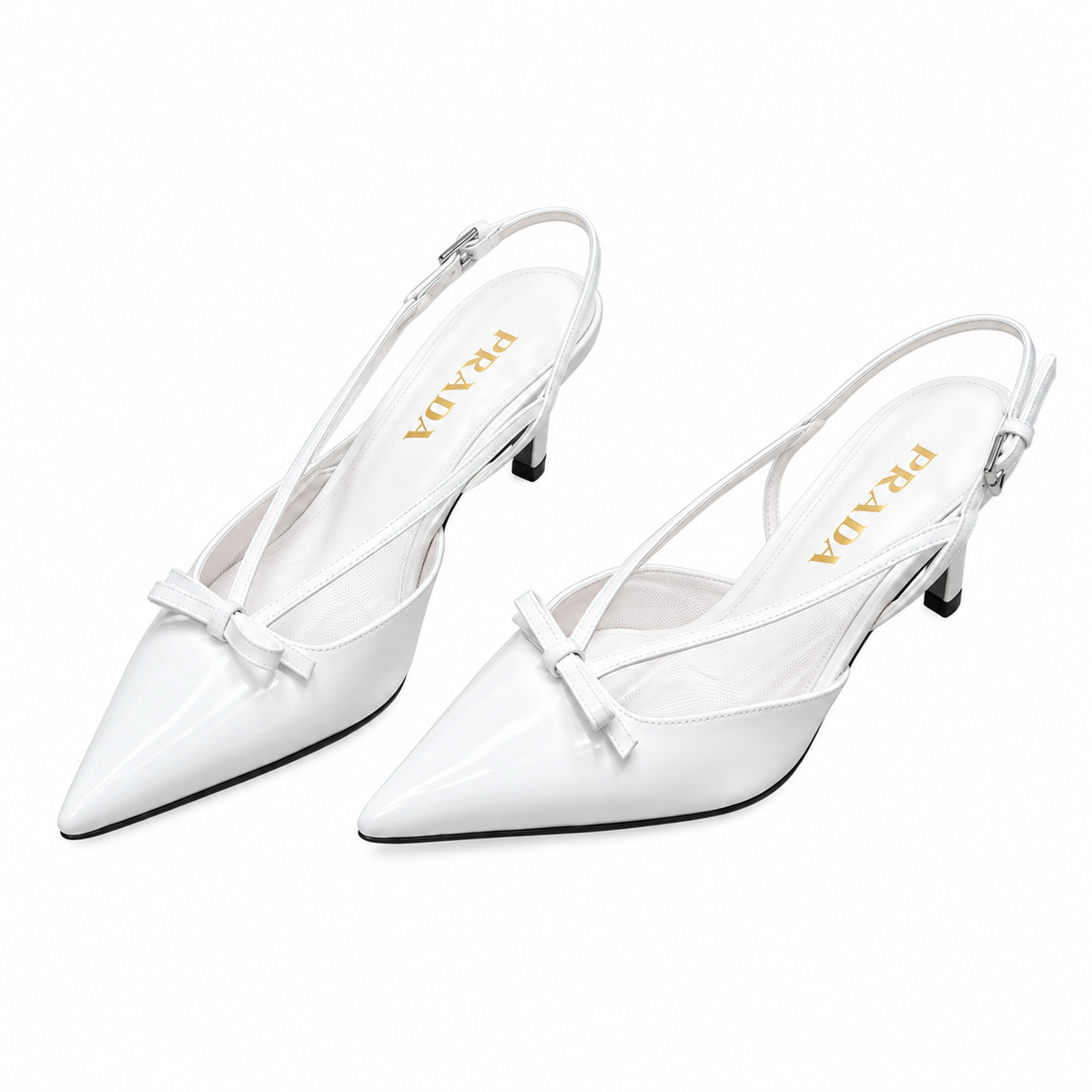 Prada White Bow Pointed-Toe Slingback Pumps