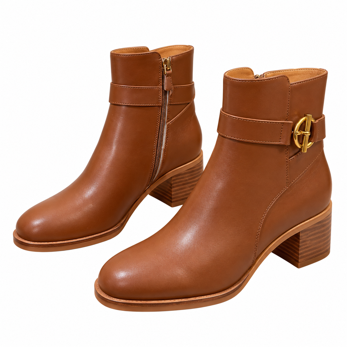 Hermès Brown Leather Buckle Ankle Boots