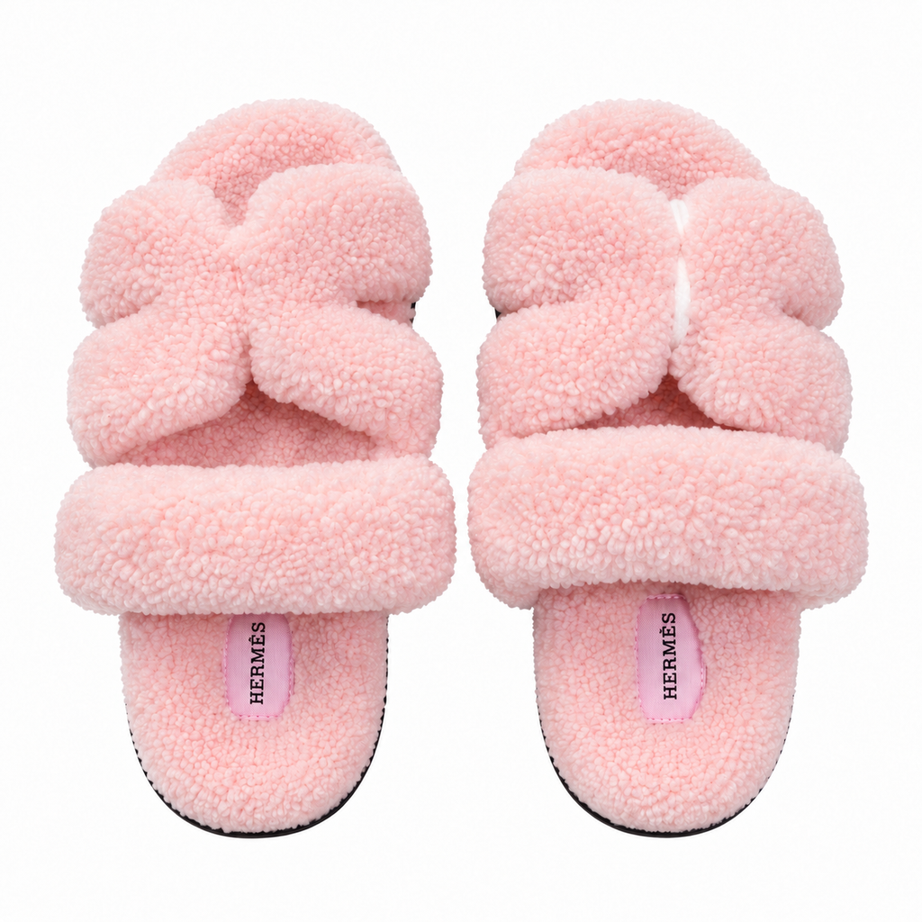 Hermès Pink Textured H-Strap Slides