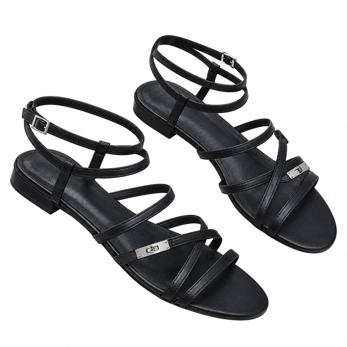 Hermès Black Strappy Flat Ankle-Strap Sandals