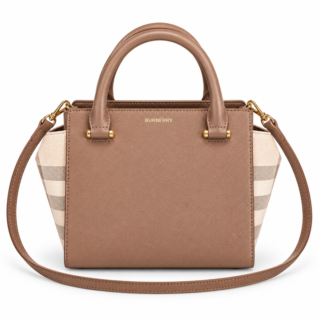 Burberry Tan Check-Panel Top Handle Crossbody