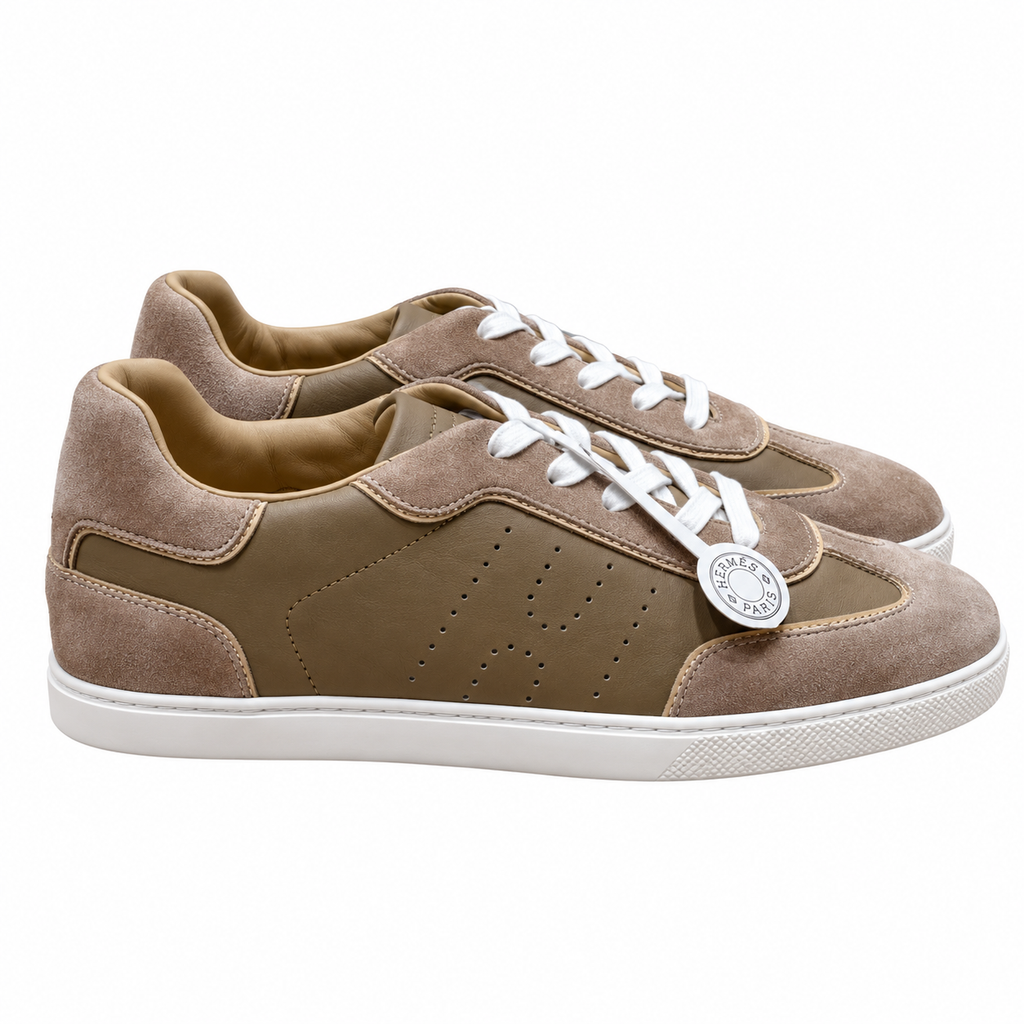Hermès Khaki Panelled Low-Top Sneakers