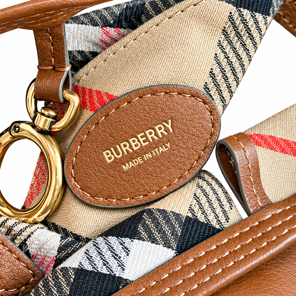 Burberry Cognac Bucket Bag with Heritage Check Strap