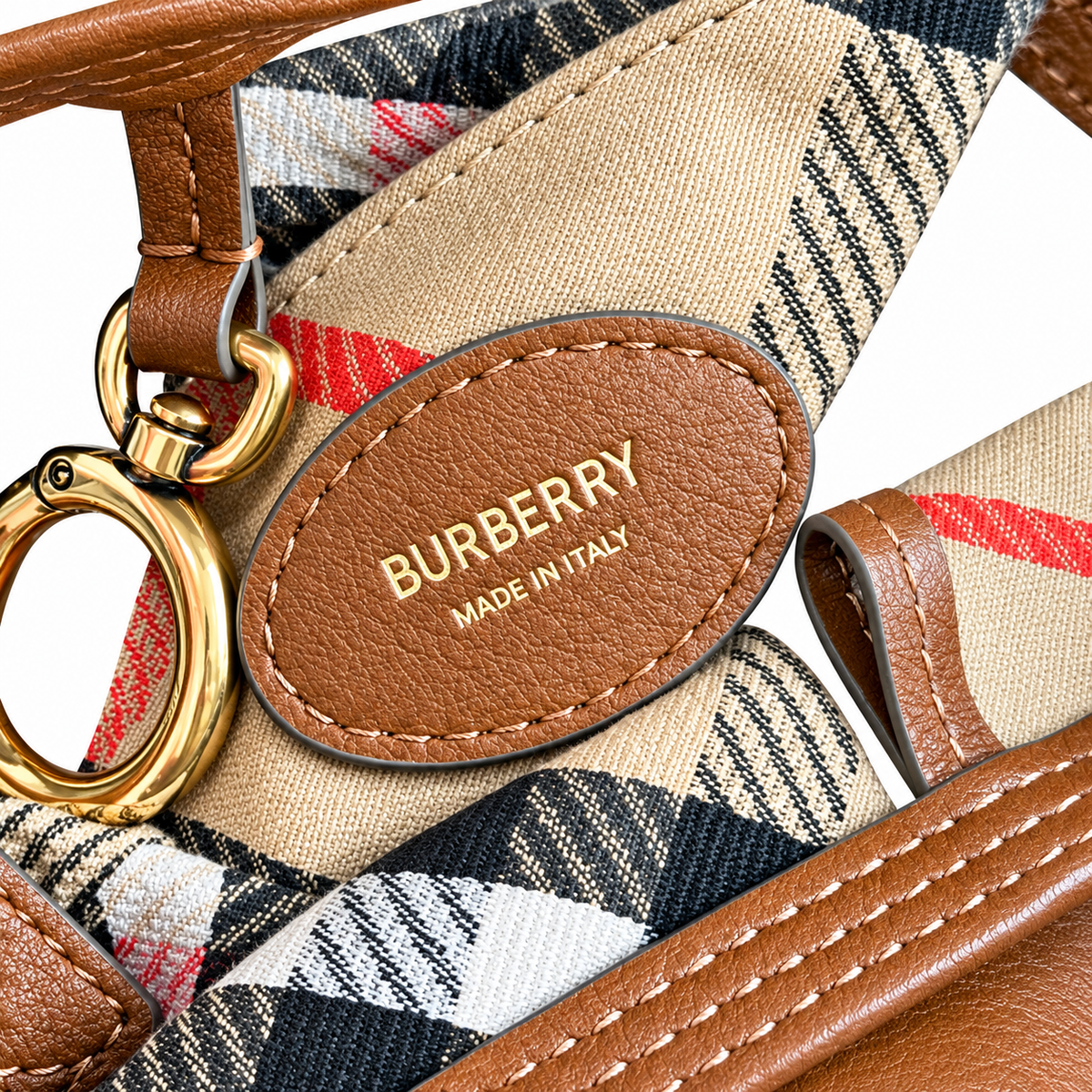 Burberry Cognac Bucket Bag with Heritage Check Strap