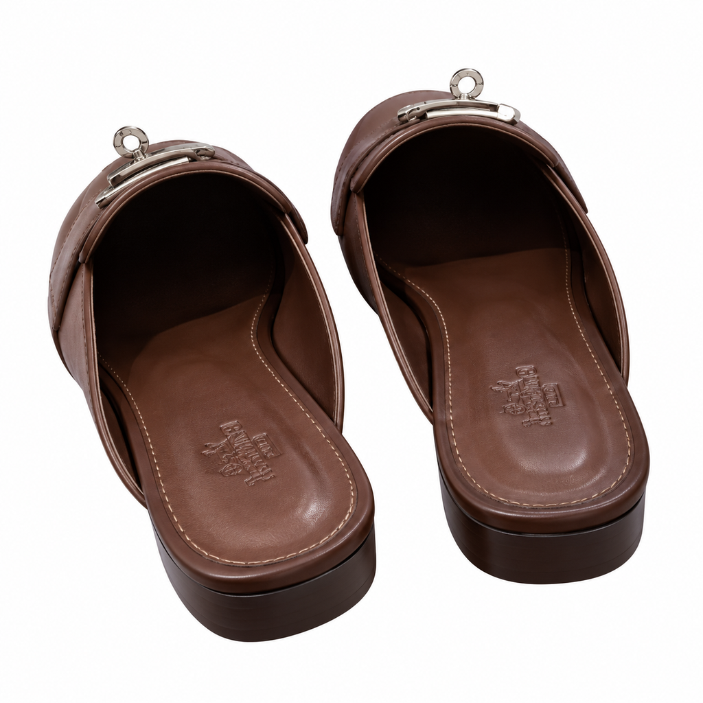 Hermès Brown Mules with Gold-Tone Hardware