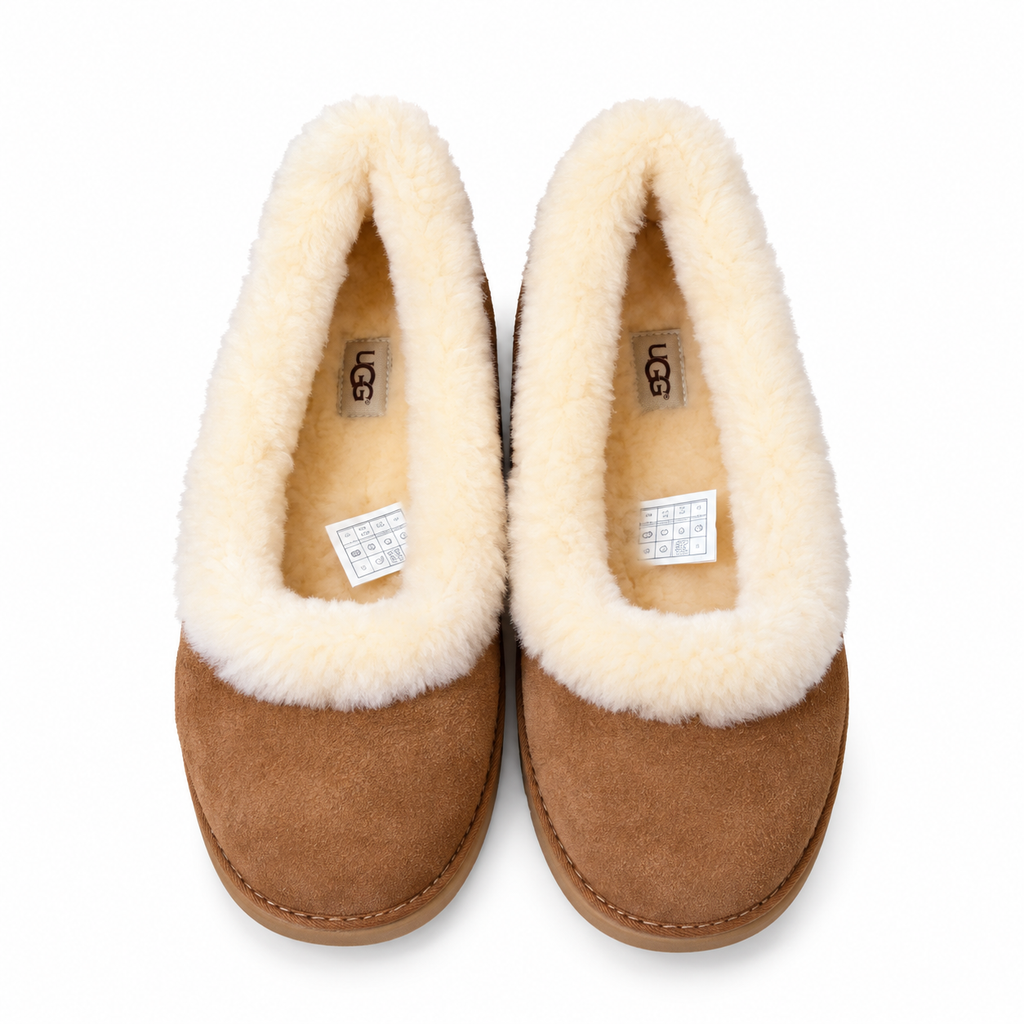 UGG Chestnut Cream-Trim Slip-On Slippers