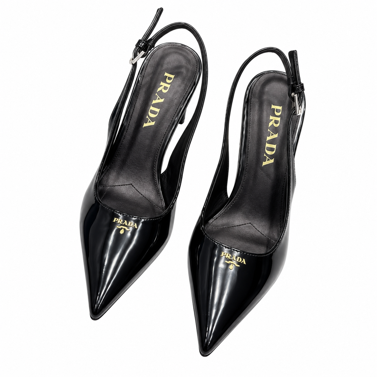 Prada Glossy Black Pointed-Toe Slingback Pumps