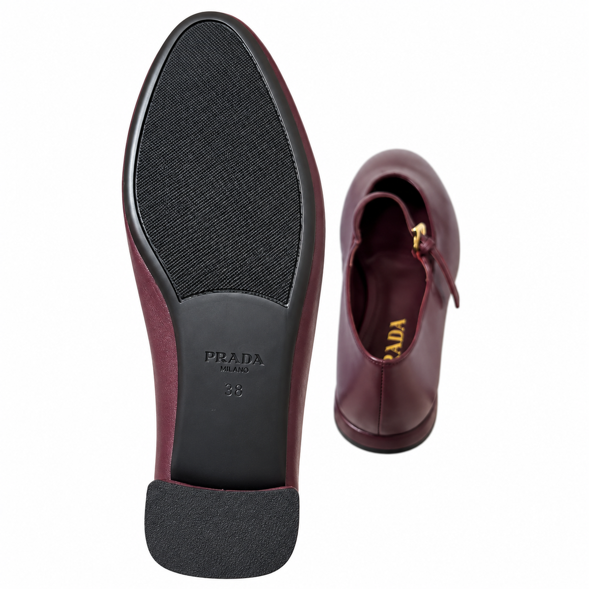 Prada Plum Buckled Mary Jane Ballet Flats