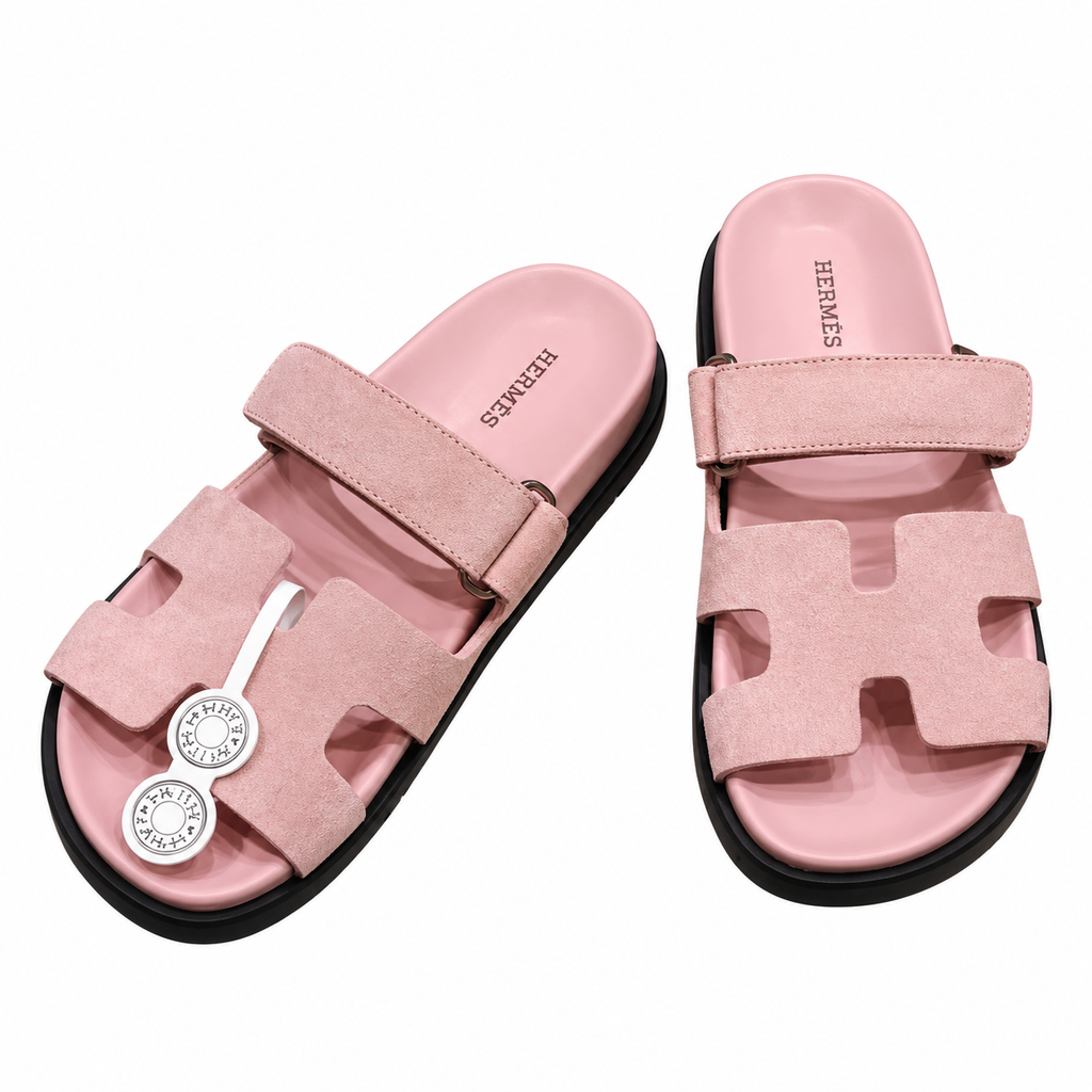 Hermès Pink Textured Leather H-Cutout Slides