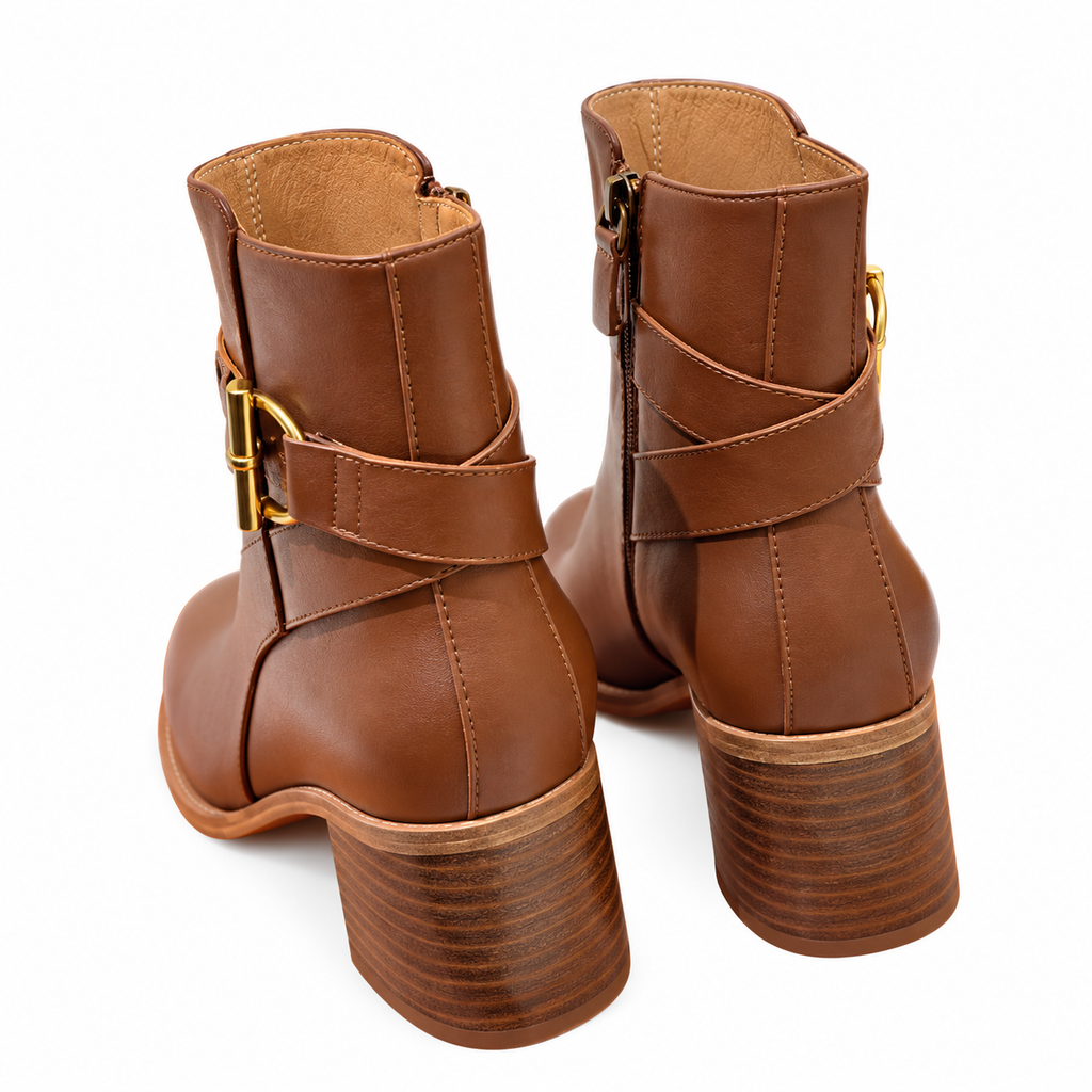 Hermès Brown Leather Buckle Ankle Boots