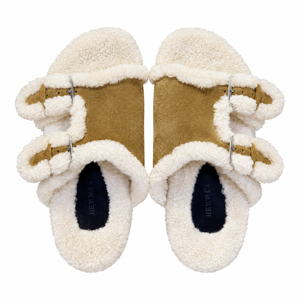 Hermès Khaki Double-Buckle Slides with Cream Trim