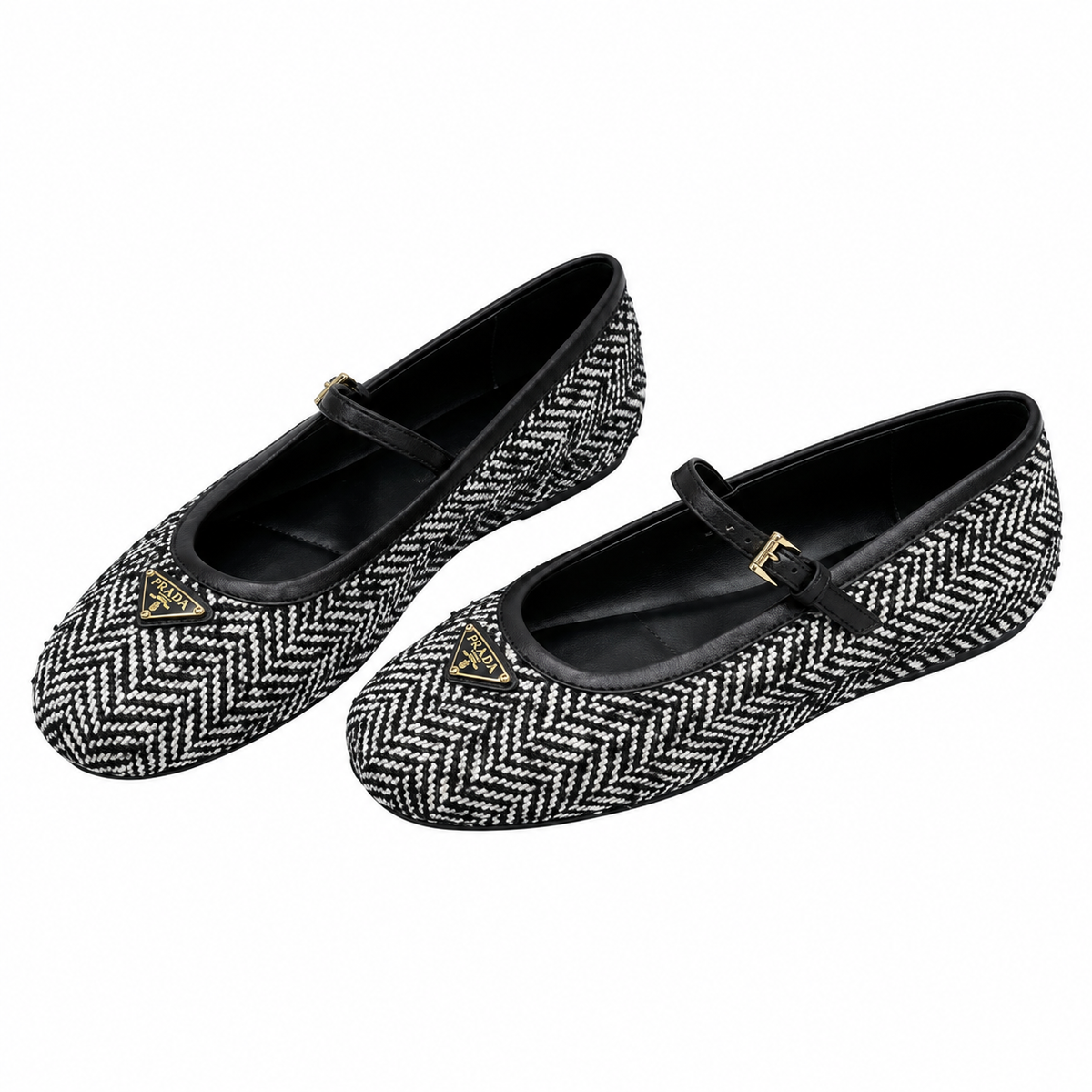 Prada Black Herringbone Mary Jane Ballet Flats