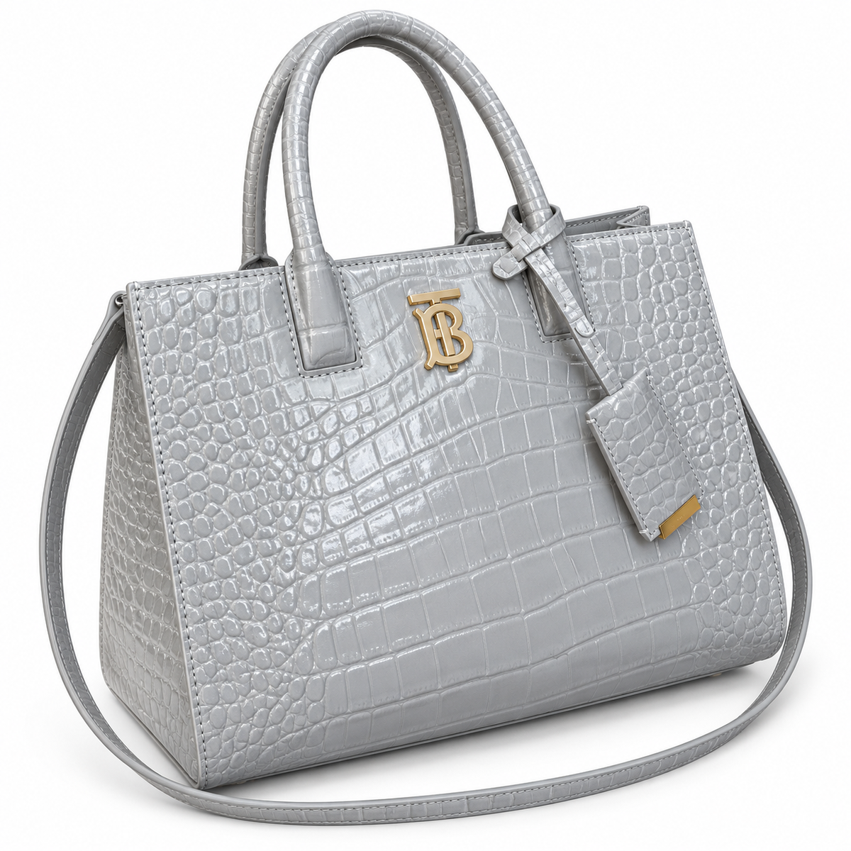 Burberry TB Monogram Pearl Grey Croc-Effect Bag