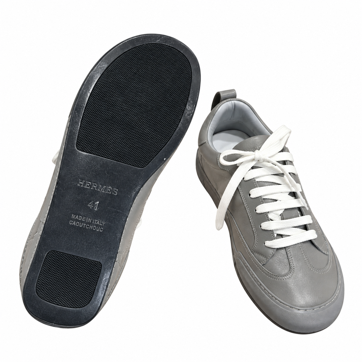 Hermès Grey Low-Top Sneakers with White Laces