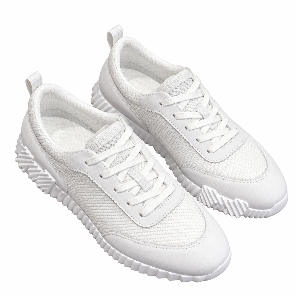 Hermès White Low-Top Sneakers with Ribbed Sole