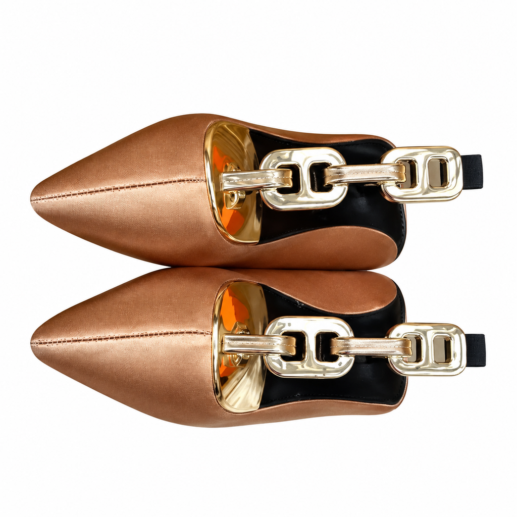 Hermès Champagne Pointed-Toe Pumps with Chain-Link Heel