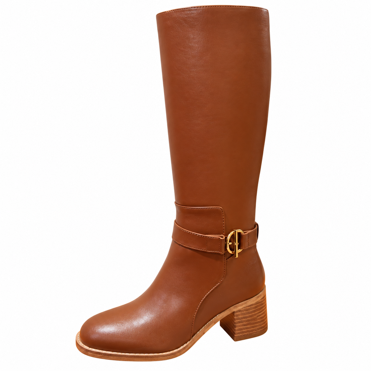 Hermès Tan Leather Buckle Knee-High Boots