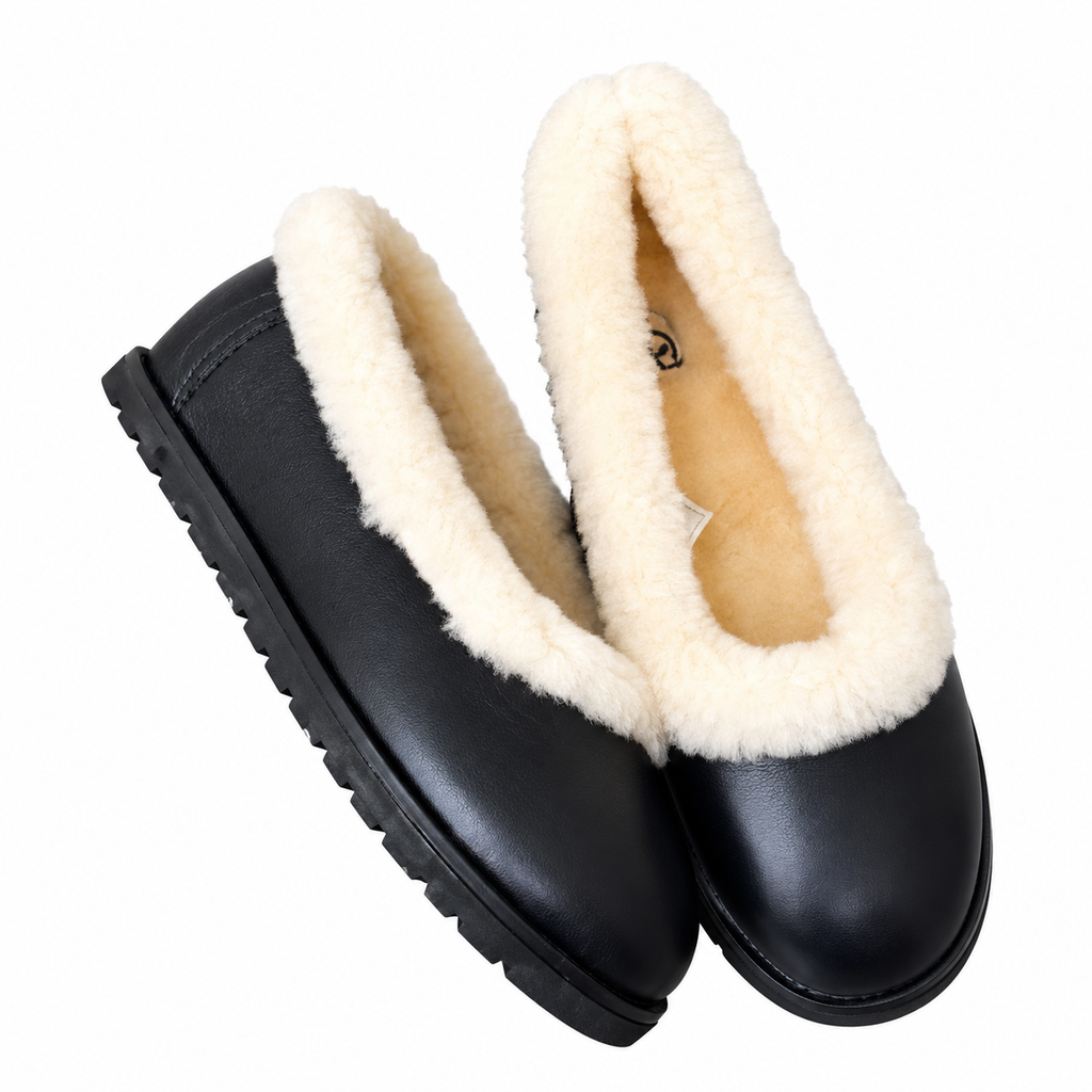 UGG Black Cream-Trim Slip-On Slippers