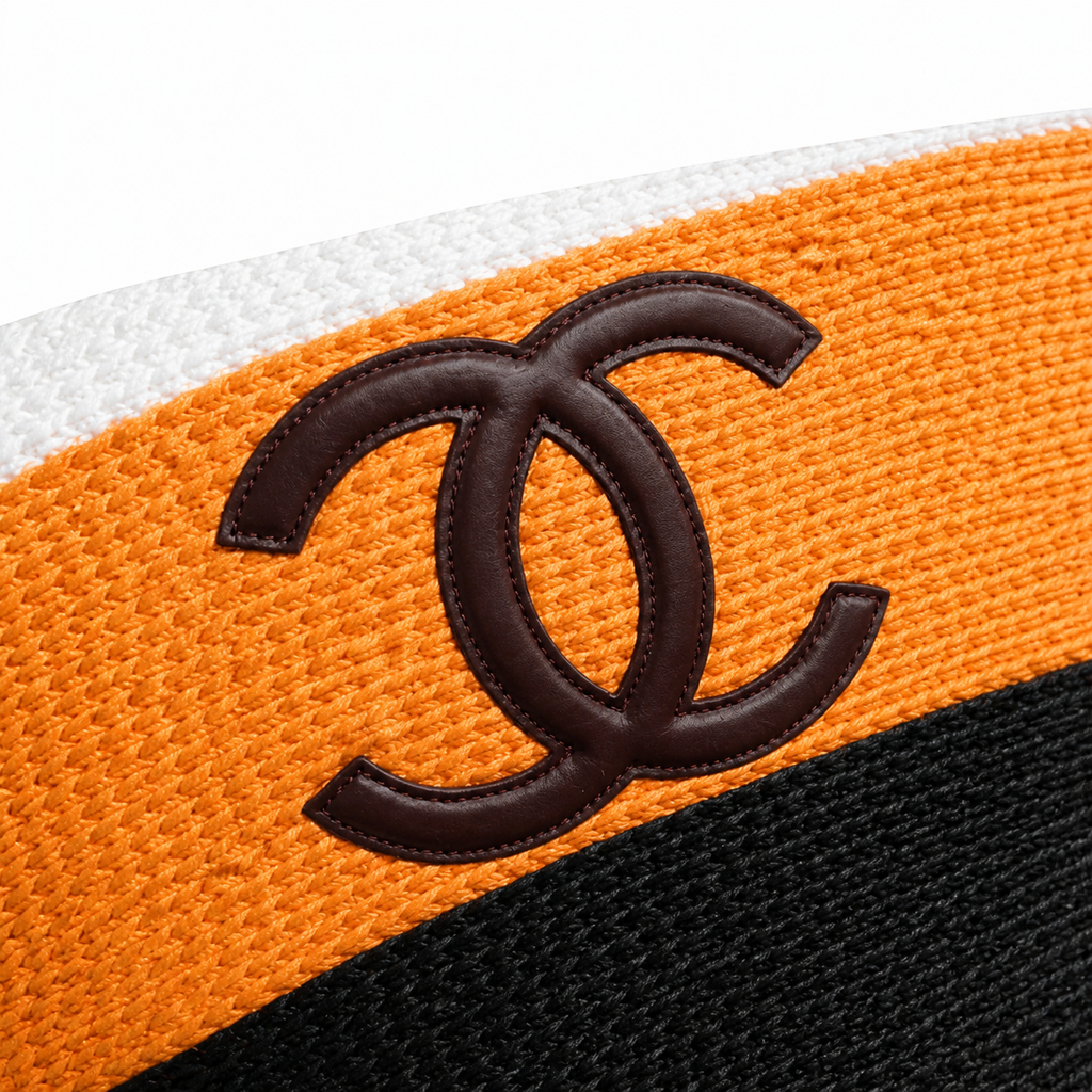Chanel Striped Raffia Beach Tote White Orange Black CC