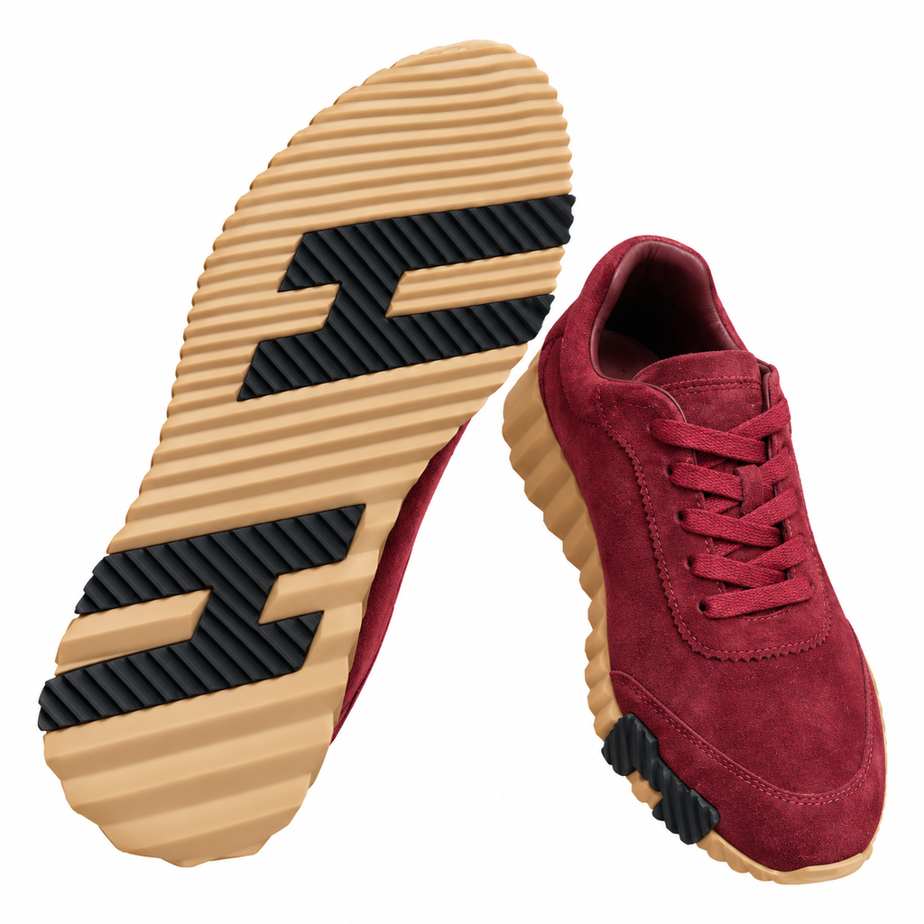 Hermès Burgundy Sneakers with Sculpted Tan Sole