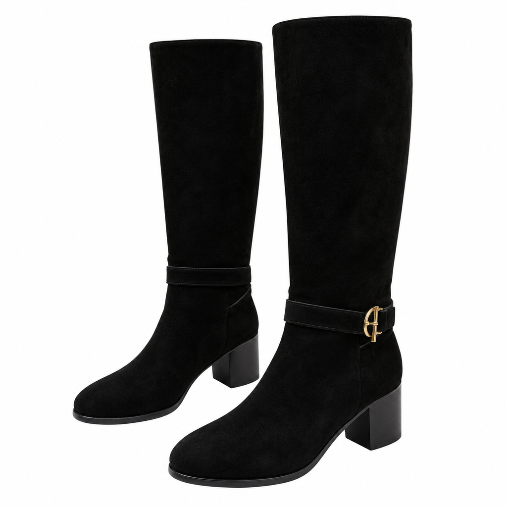 Hermès Black Buckle Knee-High Boots