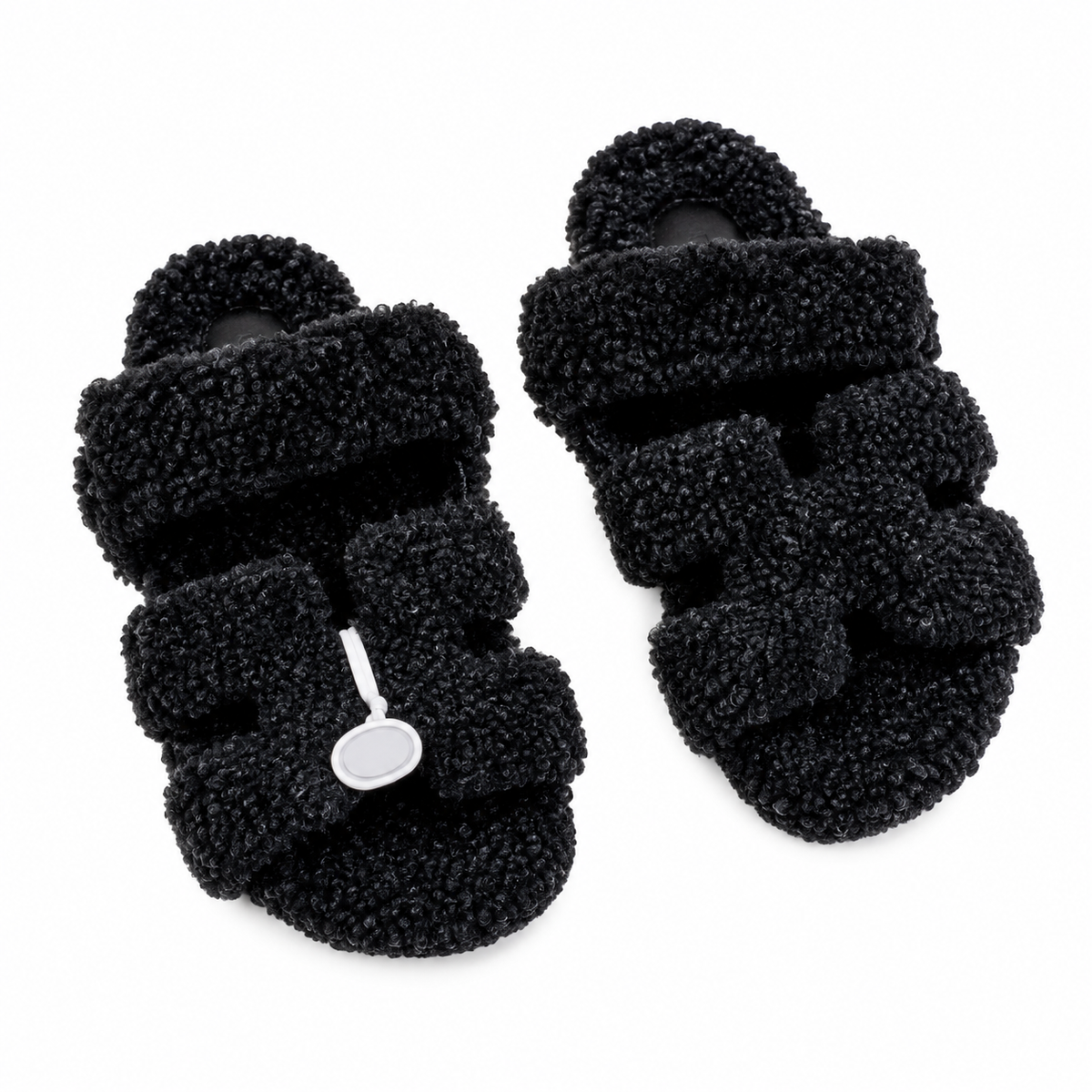 Hermès Black Textured H-Strap Slides